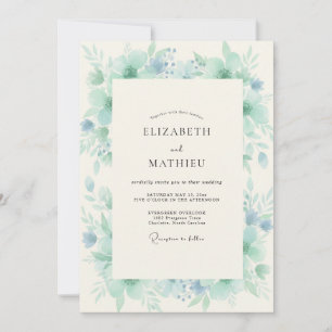 Teal Misty Watercolor Wedding Invitation