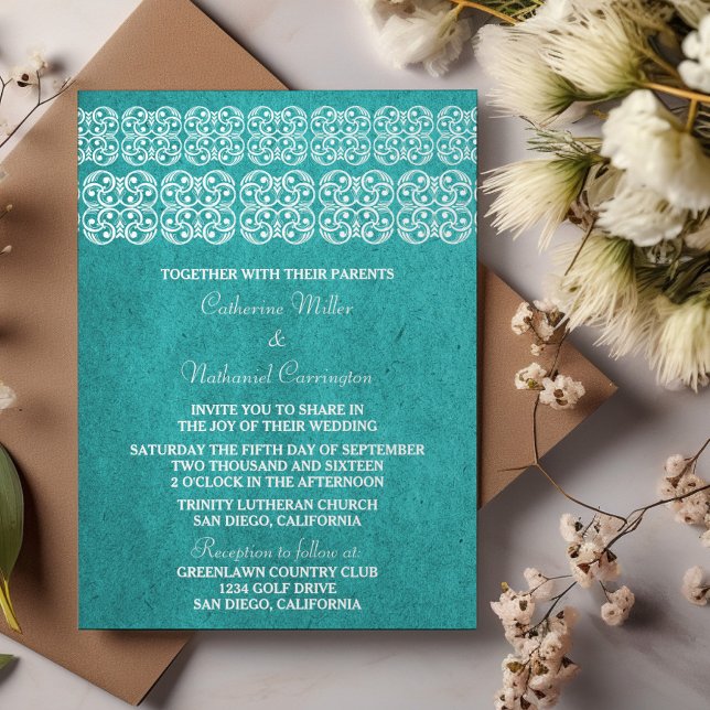 Teal Modern Bohemian Wedding Invite (Teal Modern Bohemian Wedding Invite)
