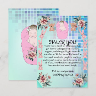 Teal Modern Boho Floral Princess Baby Girl Shower Thank You Card