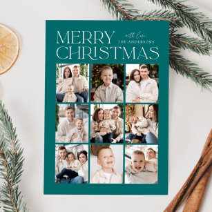 Teal Modern Christmas 9 Photo Collage Holiday Card