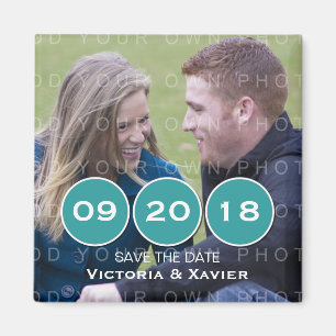 Teal Modern Circles Photo Save the Date Magnet