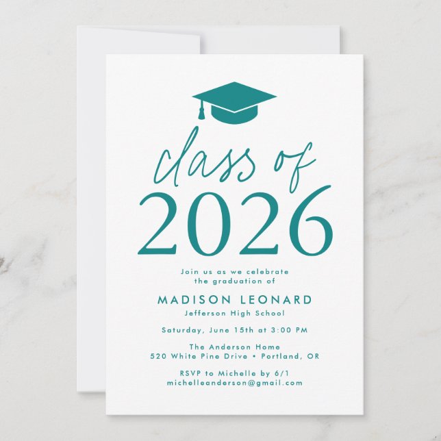Teal | Modern Class of 2023 Graduation Party Invitation (Front)