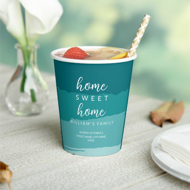 Teal Modern Elegant New Home Housewarming Party Paper Cups (Insitu)