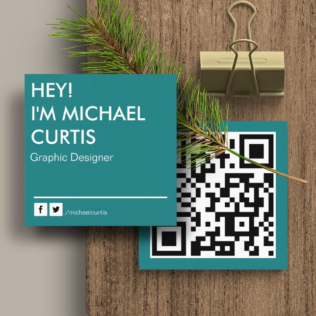 Teal Modern Graphic Designer QR Code Square Business Card (Creator Uploaded)