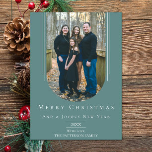 Teal Modern Inverted Boho Arch Holiday Photo Card