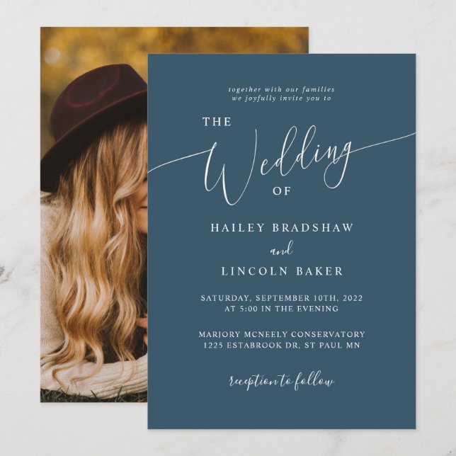 Teal Modern Minimal Photo Wedding Invitation (Front/Back)