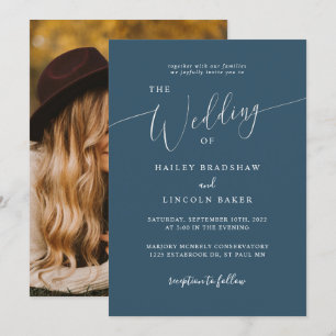 Teal Modern Minimal Photo Wedding Invitation