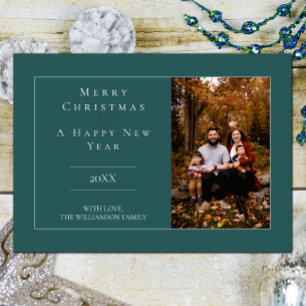 Teal Modern Minimalist Photo Holiday Card