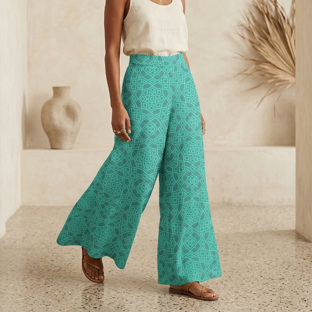 Teal Modern Mosaic Geometric Pattern Fabric (Creator Uploaded)