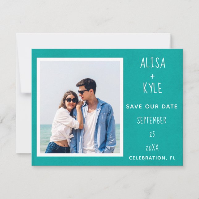 Teal Modern Photo Save the Date (Front)
