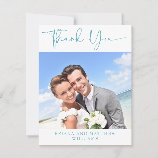 Teal Modern Photo Thank You Card (Front)