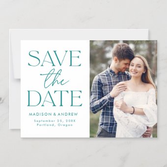 Teal | Modern Typography Photo Save the Date Magnetic Invitation | Zazzle