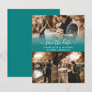 Teal Modern Wedding Photo Save The Date Cards