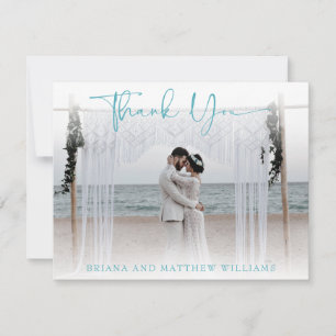 Teal Modern Wedding Photo Thank You Card