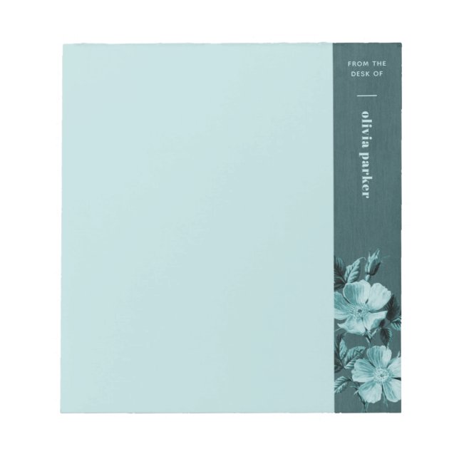 Teal Monochromatic Blooms Floral Custom Notepad (Front)
