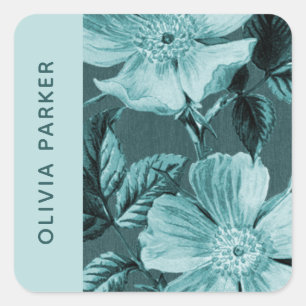Teal Monochromatic Blooms Floral Envelope Seal