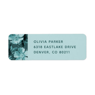 Teal Monochromatic Blooms Floral Mailing Label