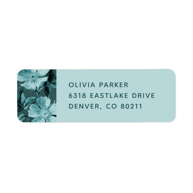 Teal Monochromatic Blooms Floral Mailing Label (Front)