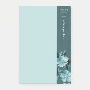 Teal Monochromatic Blooms Floral Post-It Notes
