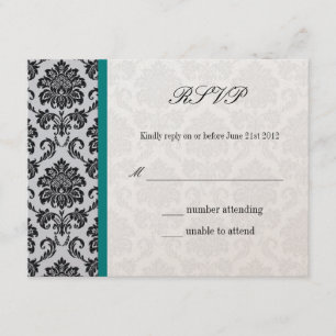 Teal Monogram Damask Vintage Wedding RSVP