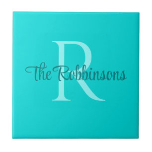 Teal Monogram Family name Ceramic Tile