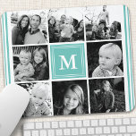 Teal Monogram Family Photo Collage Mouse Mat<br><div class="desc">Monogram Family Photo Collage. Personalise this custom design with your own monogram initial or text.</div>