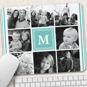Teal Monogram Family Photo Collage Mouse Mat