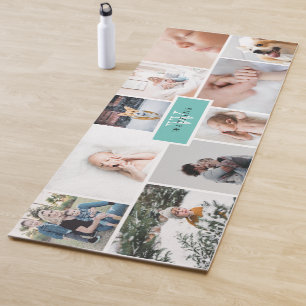 Teal Monogram Family Photo Collage Yoga Mat