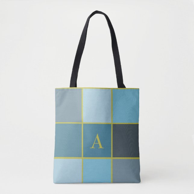 Teal Monogram Geometric Tote Bag (Front)