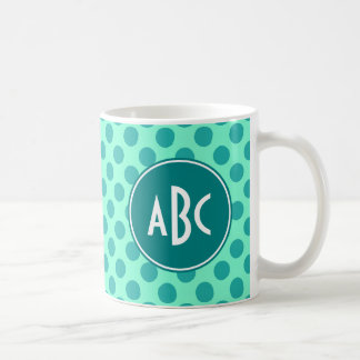 Teal Monogram Green Polka Dot Coffee Mug