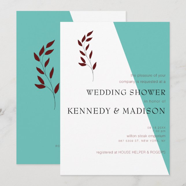 Teal Monogram 💍 Modern Geometric Bridal Shower  Invitation (Front/Back)