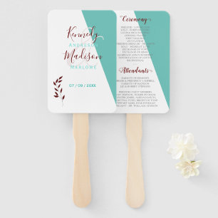 Teal Monogram 💍 Modern Geometric Elegance Hand Fan