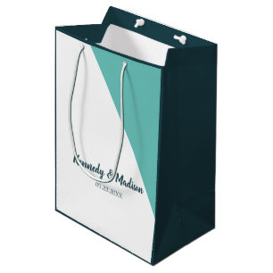 Teal Monogram 💍 Modern Geometric Elegance  Medium Gift Bag