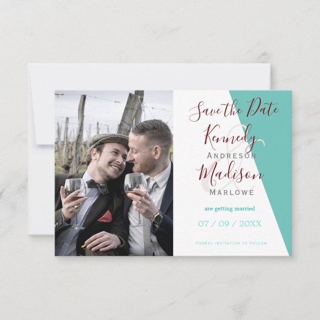 Teal Monogram 💍 Modern Geometric Elegance   Save The Date (Front)