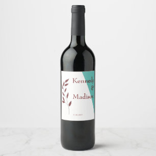 Teal Monogram 💍 Modern Geometric Elegance   Wine Label