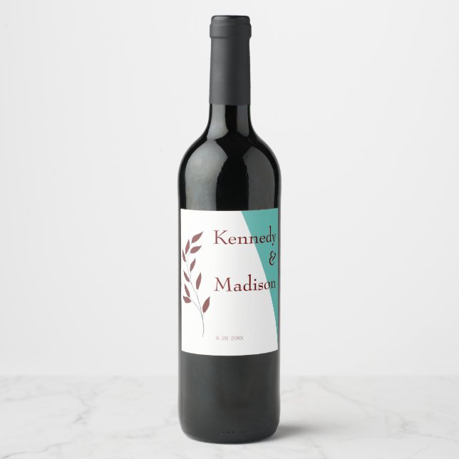 Teal Monogram 💍 Modern Geometric Elegance   Wine Label (Front)