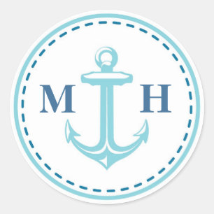 Teal Monogram Nautical Theme Envelope Seals