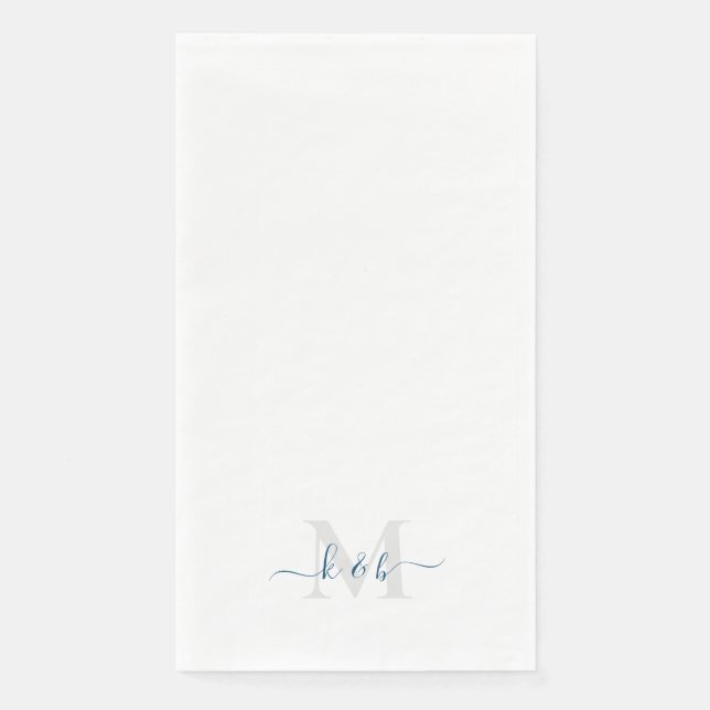 Teal Monogram Swash Script White  Napkin (Front)