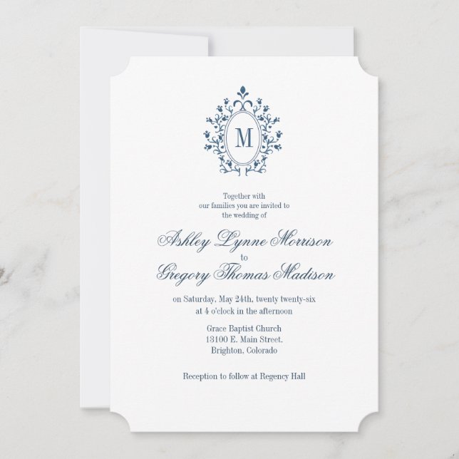 Teal Monogram Wedding Invitation (Front)