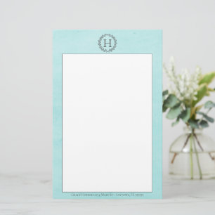 Teal Monogram Wreath Stationery