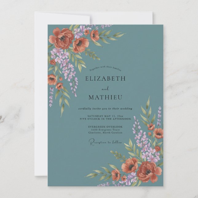 Teal Moody Autumnal Wedding Invitation (Front)