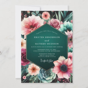 Teal Moody Floral Elegance Wedding Invitation