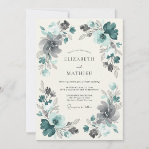 Teal Moody Floral Flourish Wedding Invitation