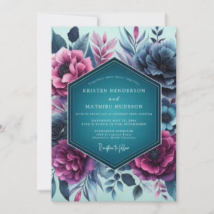 Teal Moody Floral Romance Wedding Invitation