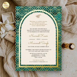 Teal Moroccan Pattern Sikh Arch Wedding Gold