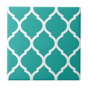 Teal Moroccan Quatrefoil Patterned Ceramic Tile