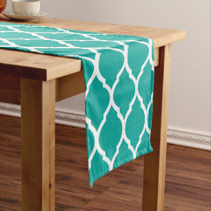 Teal Moroccan Quatrefoil Short Table Runner