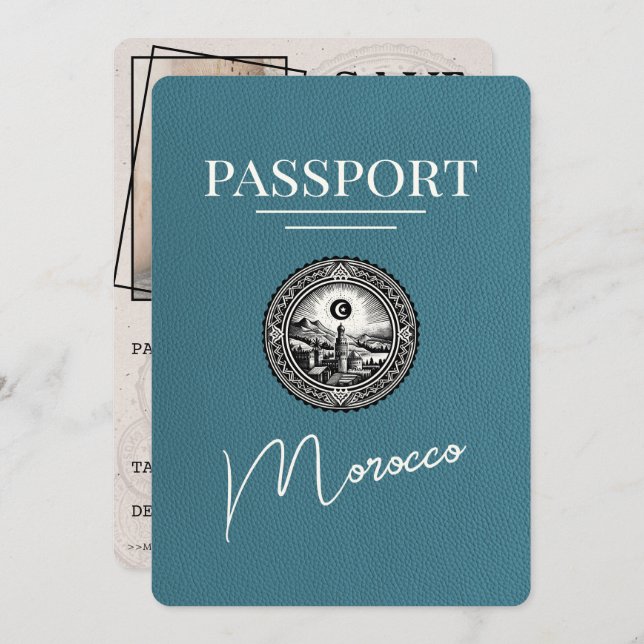 Teal Morocco Passport Save The Date (Front/Back)
