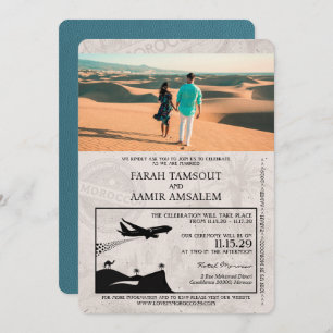 Teal Morocco Passport Wedding Invitation