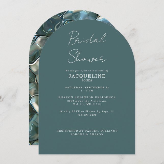 Teal Mosaic Bridal Shower Arched  Invitation (Front/Back)